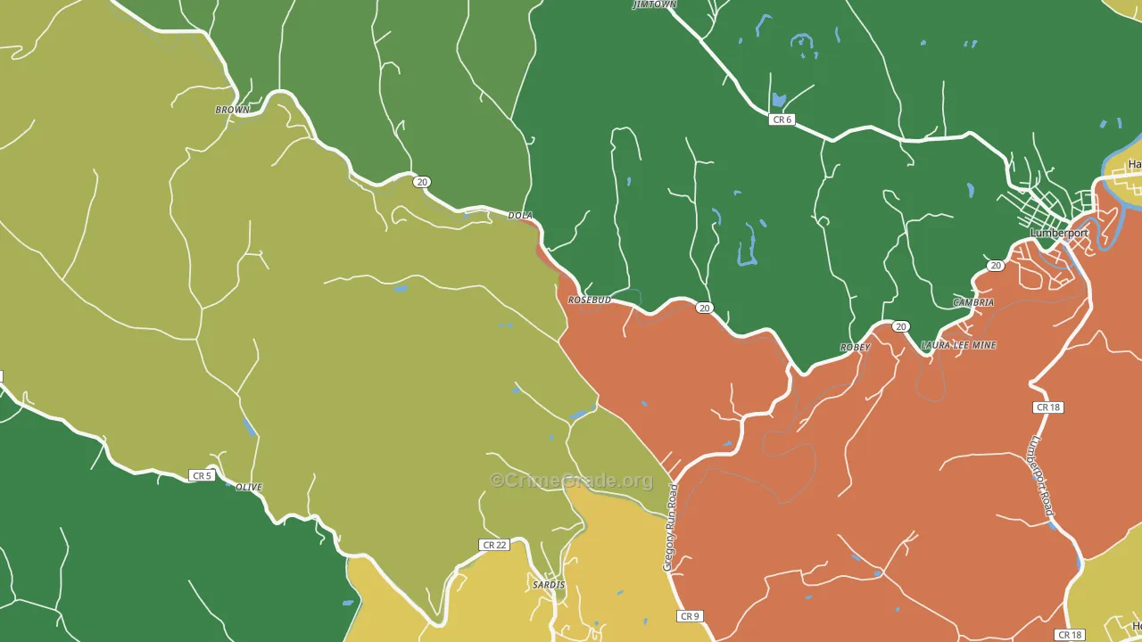 Dola, WV Map of Robbery Rates