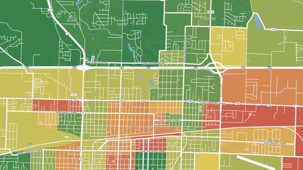Doling, Springfield, MO Map of Robbery Rates