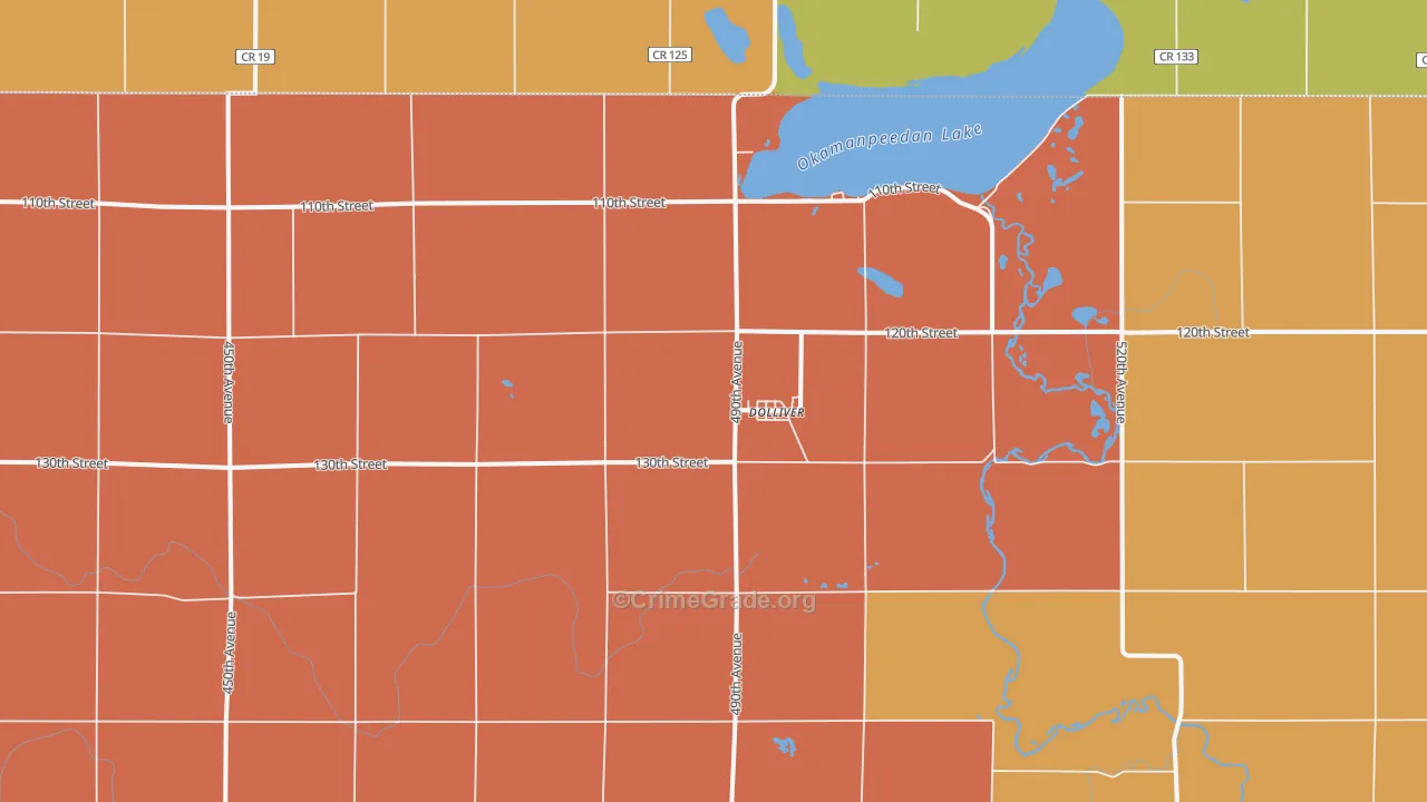 Dolliver, IA Map of Robbery Rates