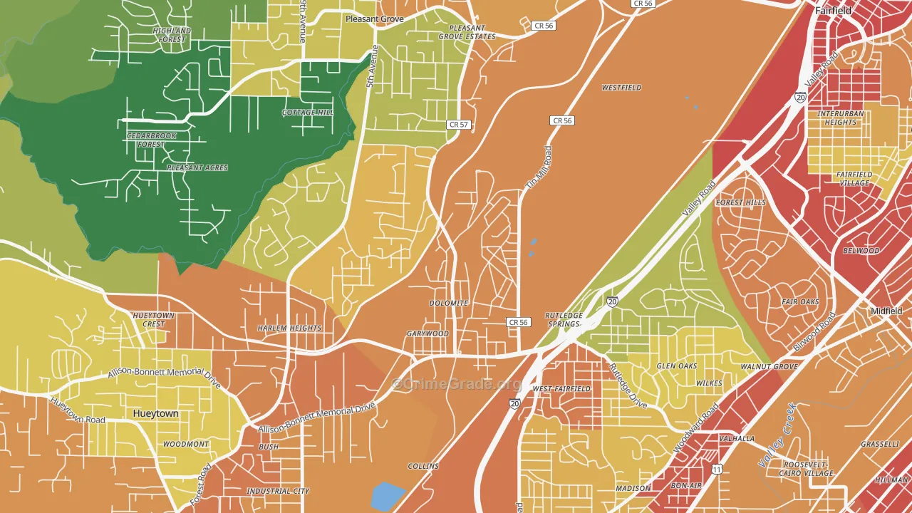Dolomite, AL Map of Robbery Rates