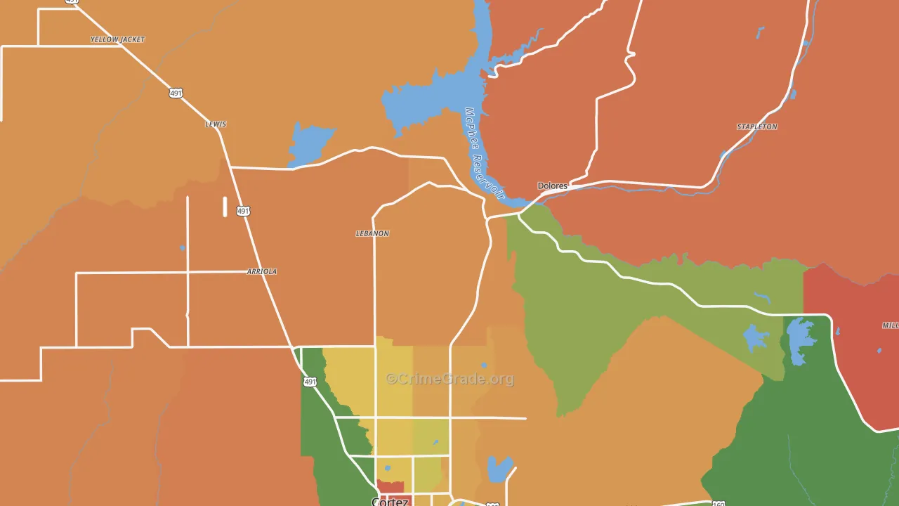 Dolores, CO Map of Robbery Rates