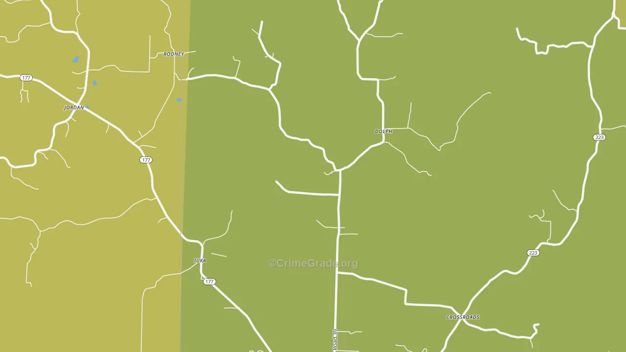 Dolph, AR Map of Robbery Rates