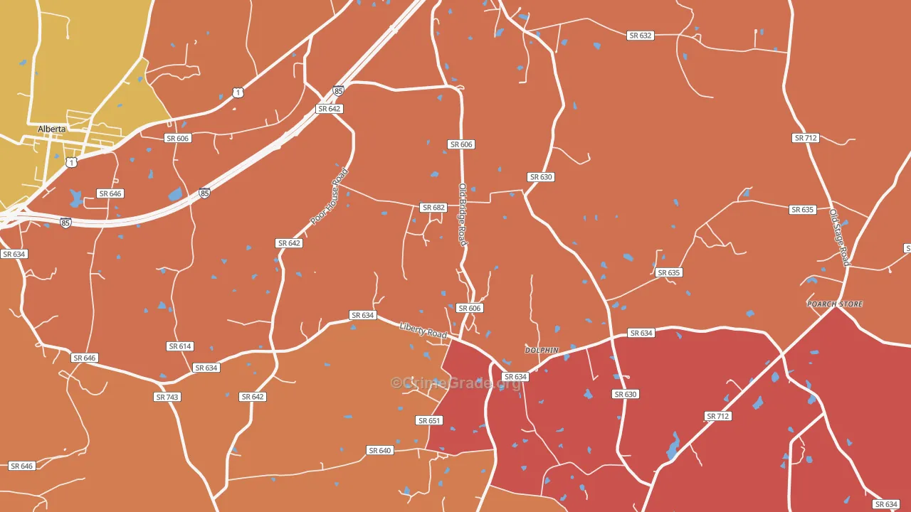 Dolphin, VA Map of Robbery Rates