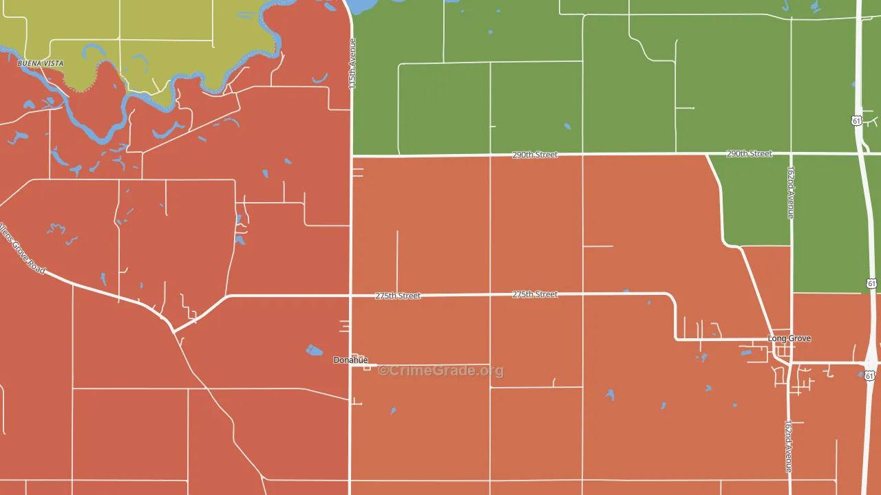 Donahue, IA Map of Robbery Rates
