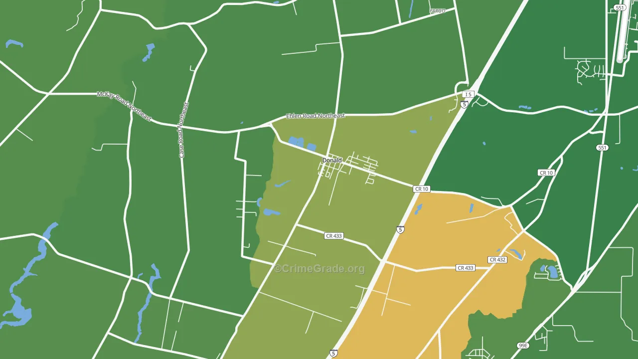 Donald, OR Map of Robbery Rates