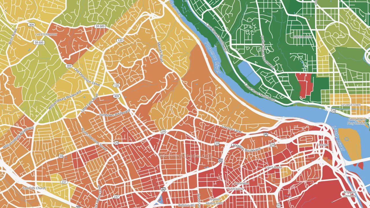 Donaldson Run, Arlington, VA Map of Robbery Rates