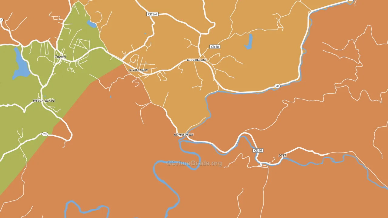 Donaldson, WV Map of Robbery Rates