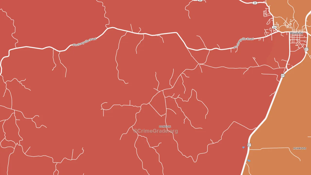 Donegal, MS Map of Robbery Rates