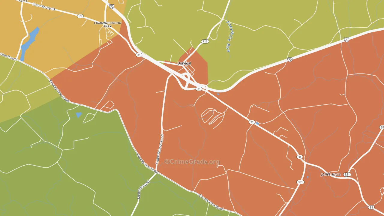 Donegal, PA Map of Robbery Rates