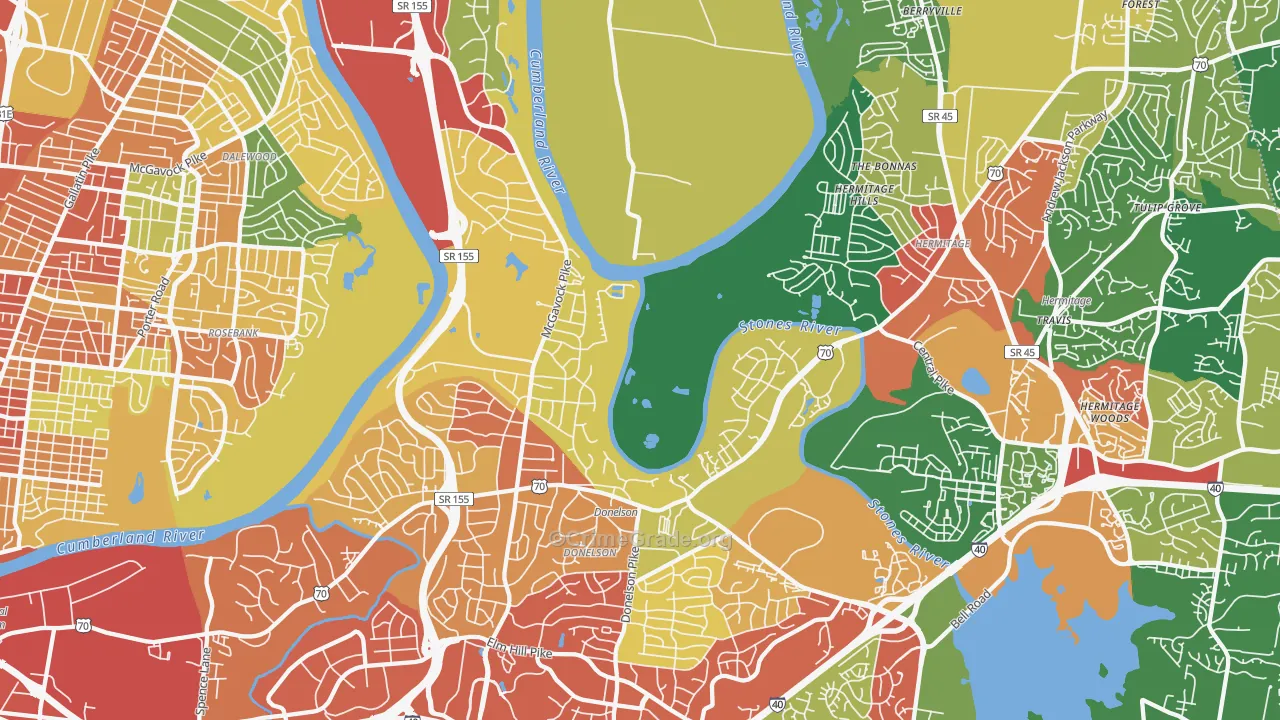Donelson, Nashville, TN Map of Robbery Rates