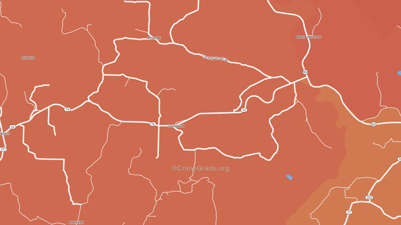 Dongola, AR Map of Robbery Rates