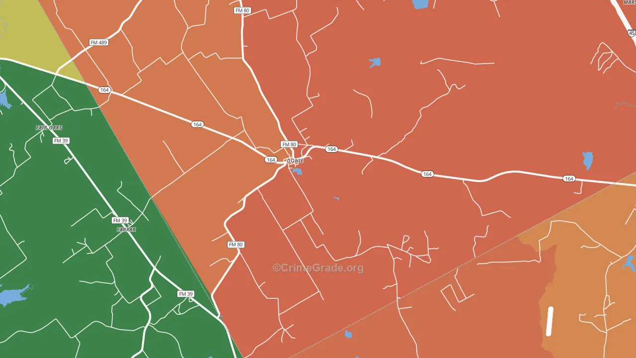 Donie, TX Map of Robbery Rates