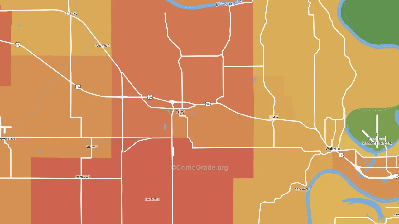 Doniphan County, KS Map of Robbery Rates