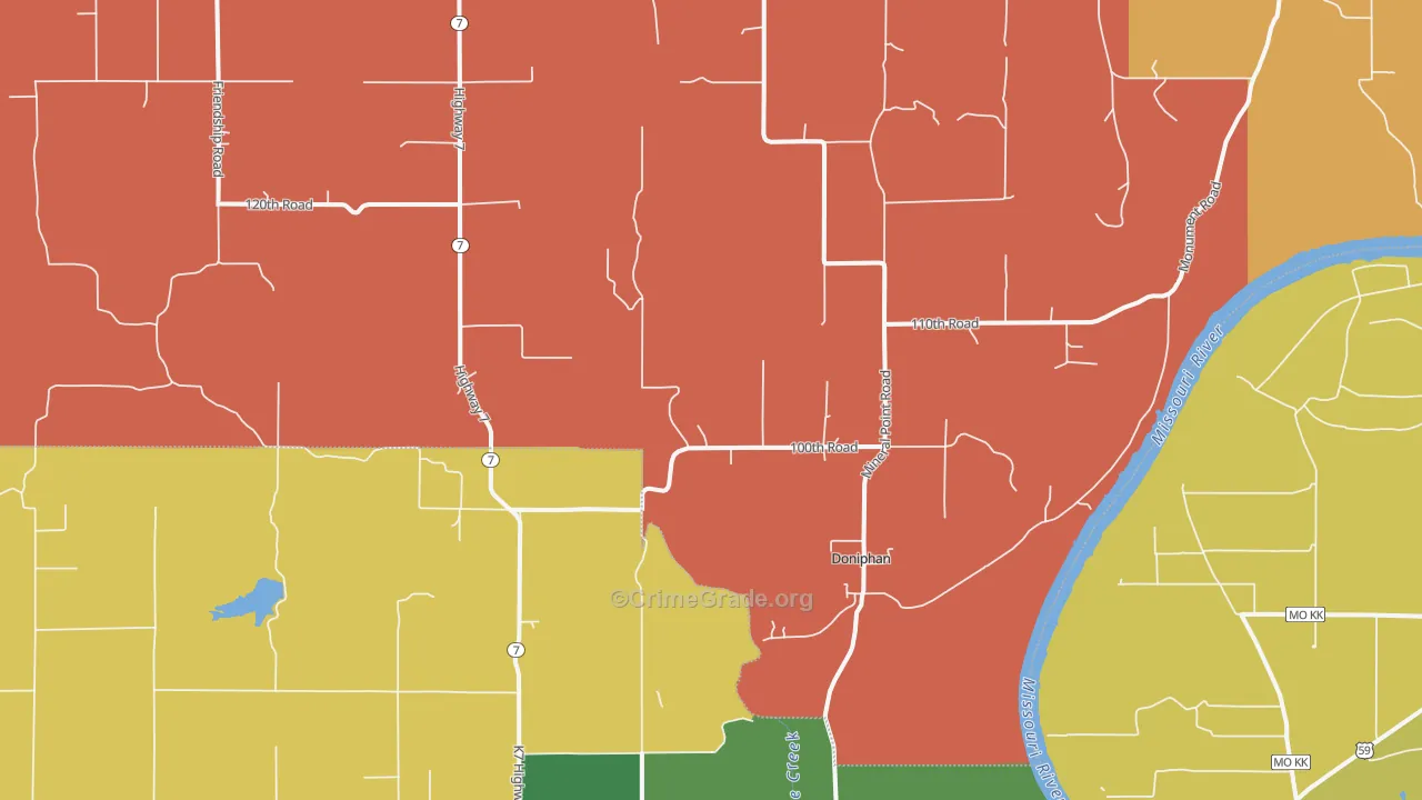 Doniphan, KS Map of Robbery Rates