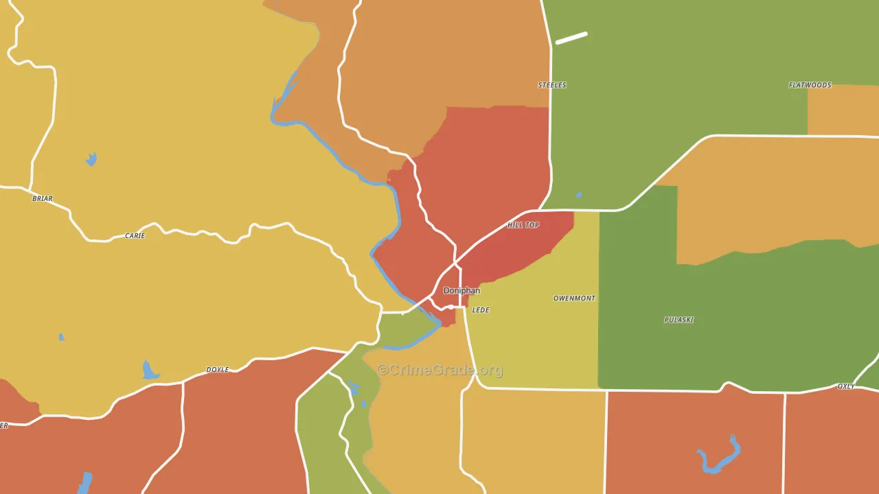 Doniphan, MO Map of Robbery Rates