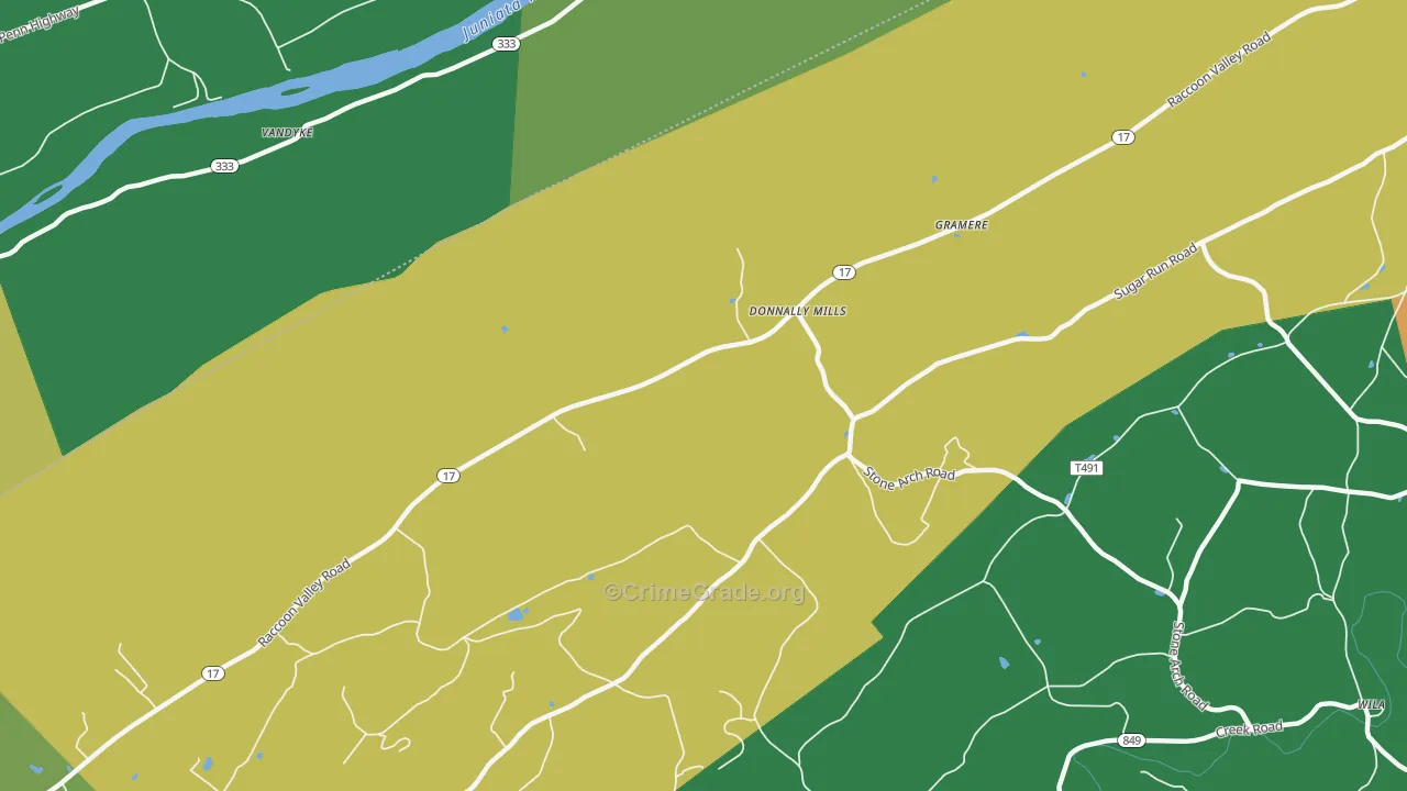 Donnally Mills, PA Map of Robbery Rates