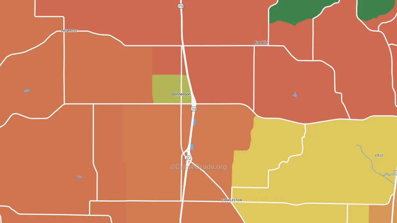 Donnellson, IA Map of Robbery Rates