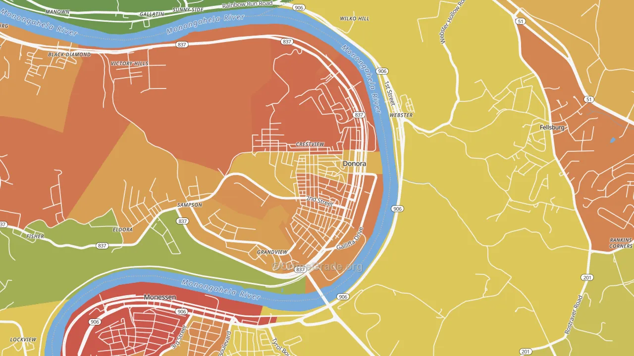 Donora, PA Map of Robbery Rates