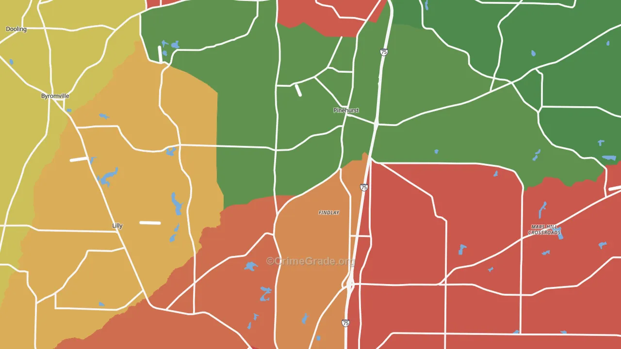 Dooly County, GA Map of Robbery Rates