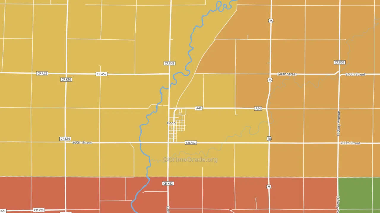 Doon, IA Map of Robbery Rates