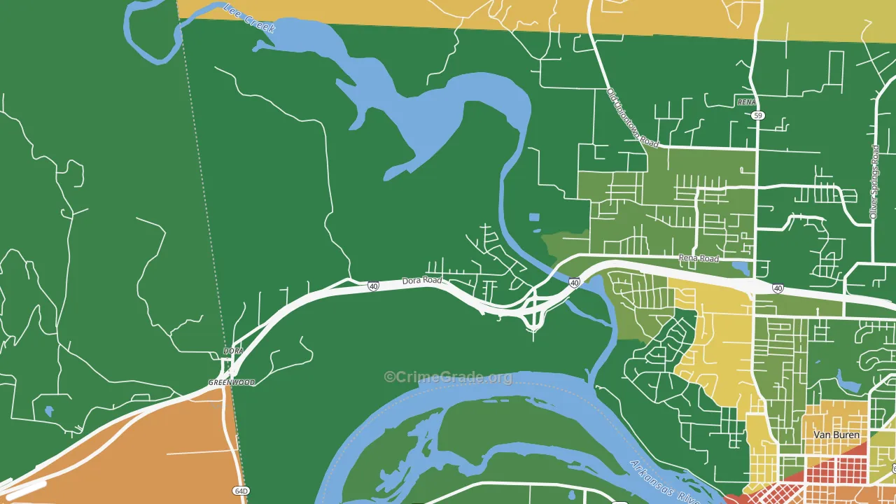 Dora, AR Map of Robbery Rates