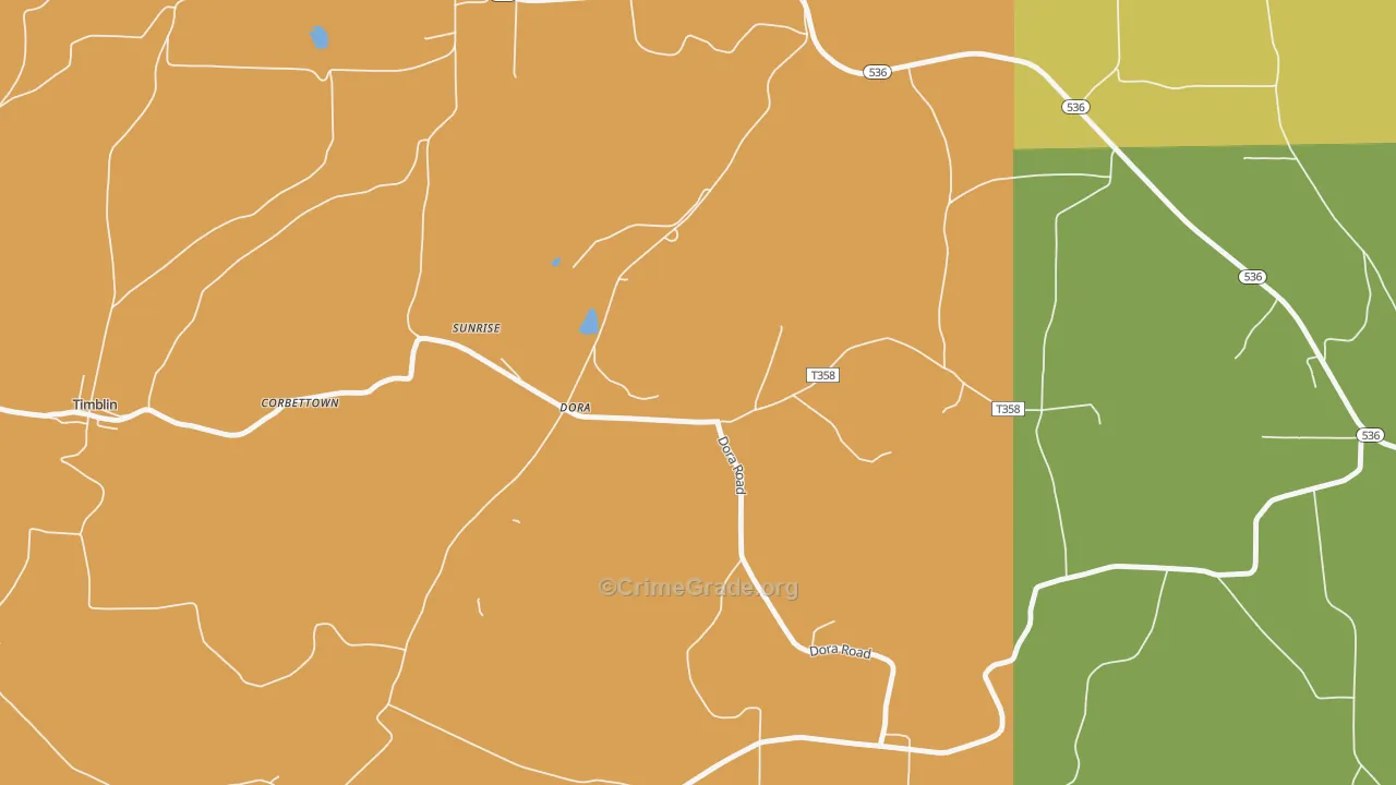 Dora, PA Map of Robbery Rates