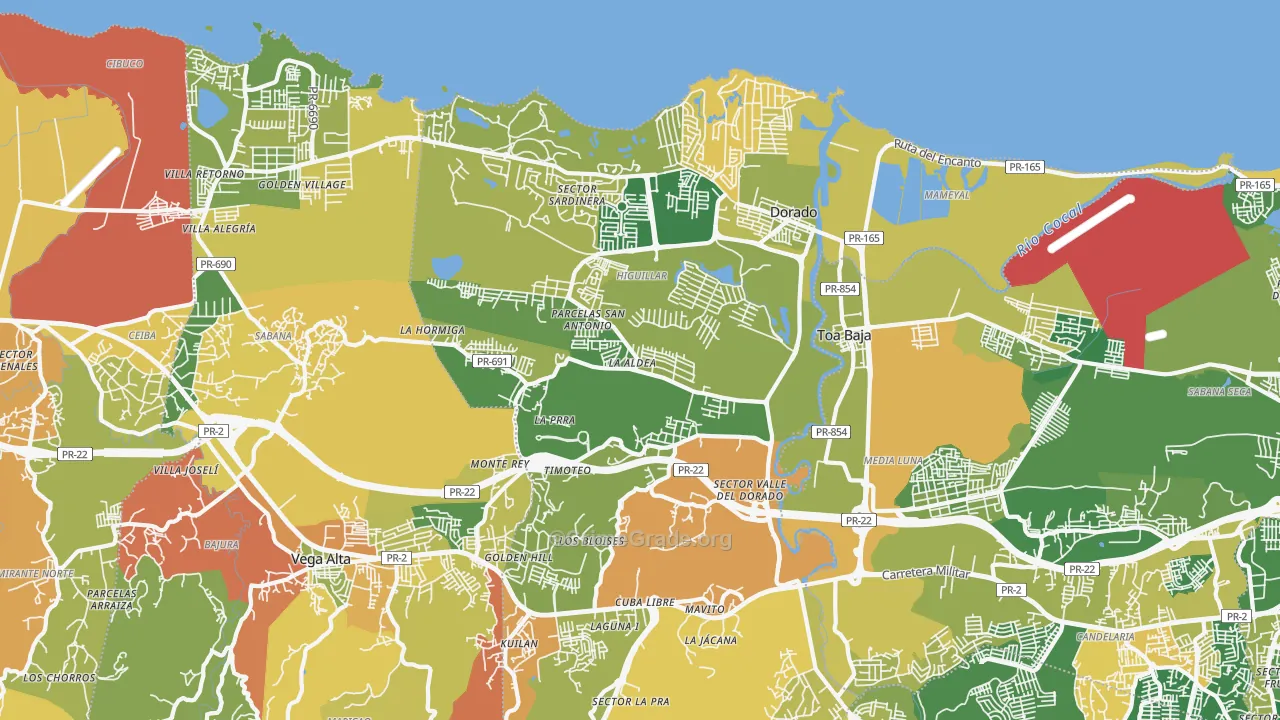 Dorado Municipio, PR Map of Robbery Rates