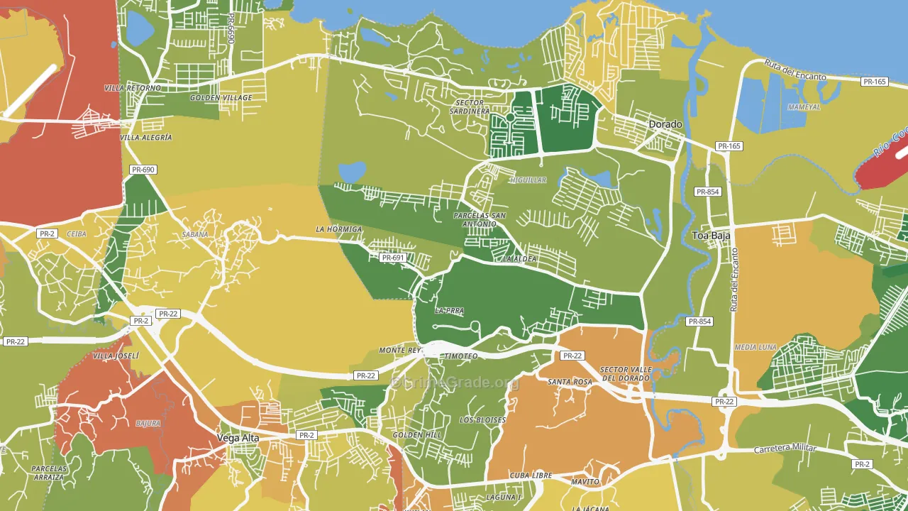 Dorado, PR Map of Robbery Rates