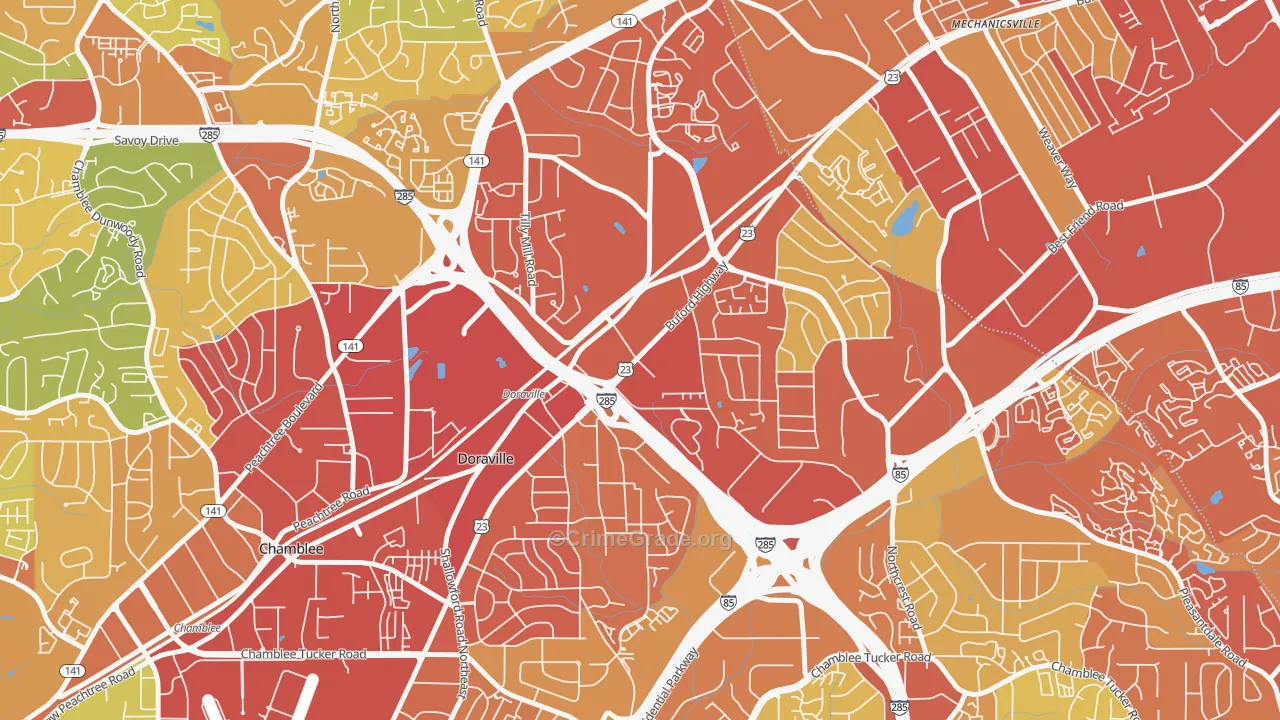 Doraville, GA Map of Robbery Rates