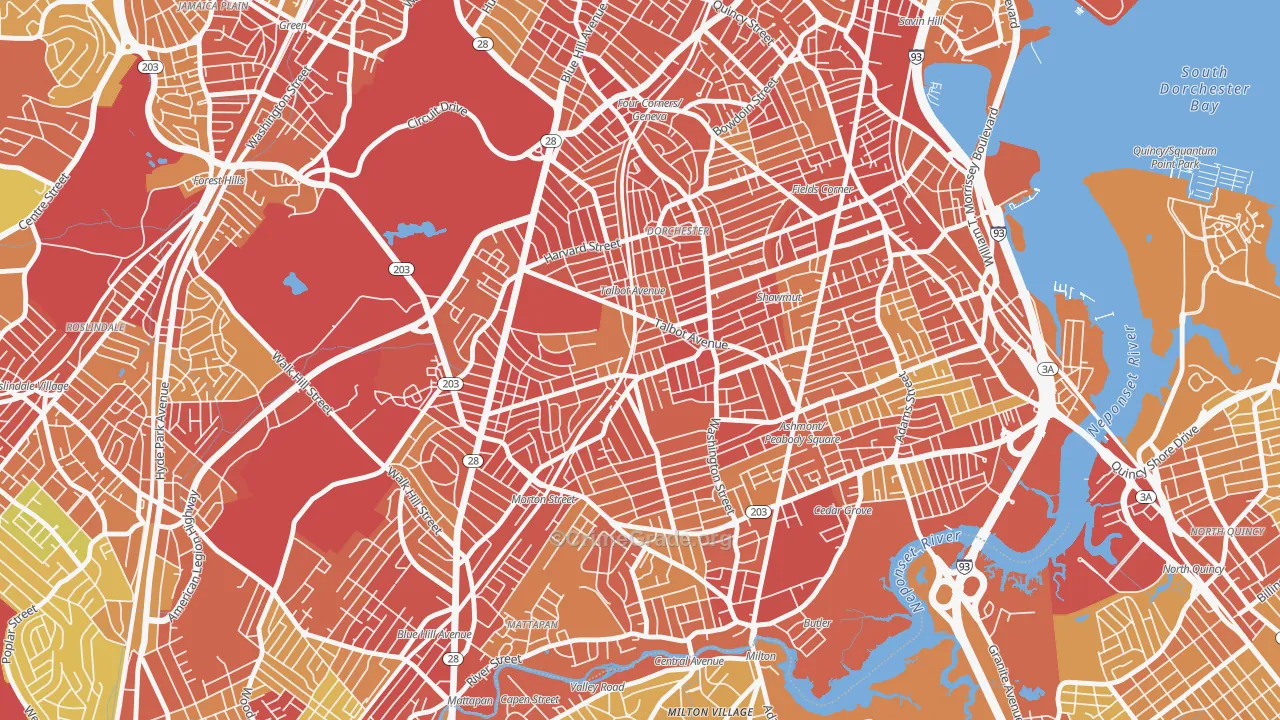 Dorchester Center, Boston, MA Map of Robbery Rates