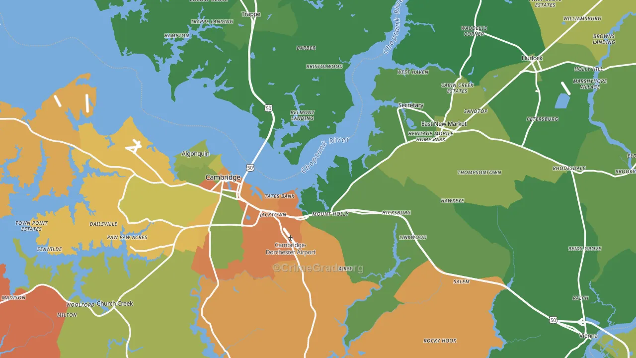 Dorchester County, MD Map of Robbery Rates
