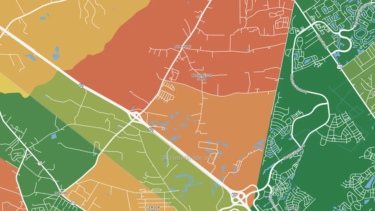 Dorchester Estates, SC Map of Robbery Rates