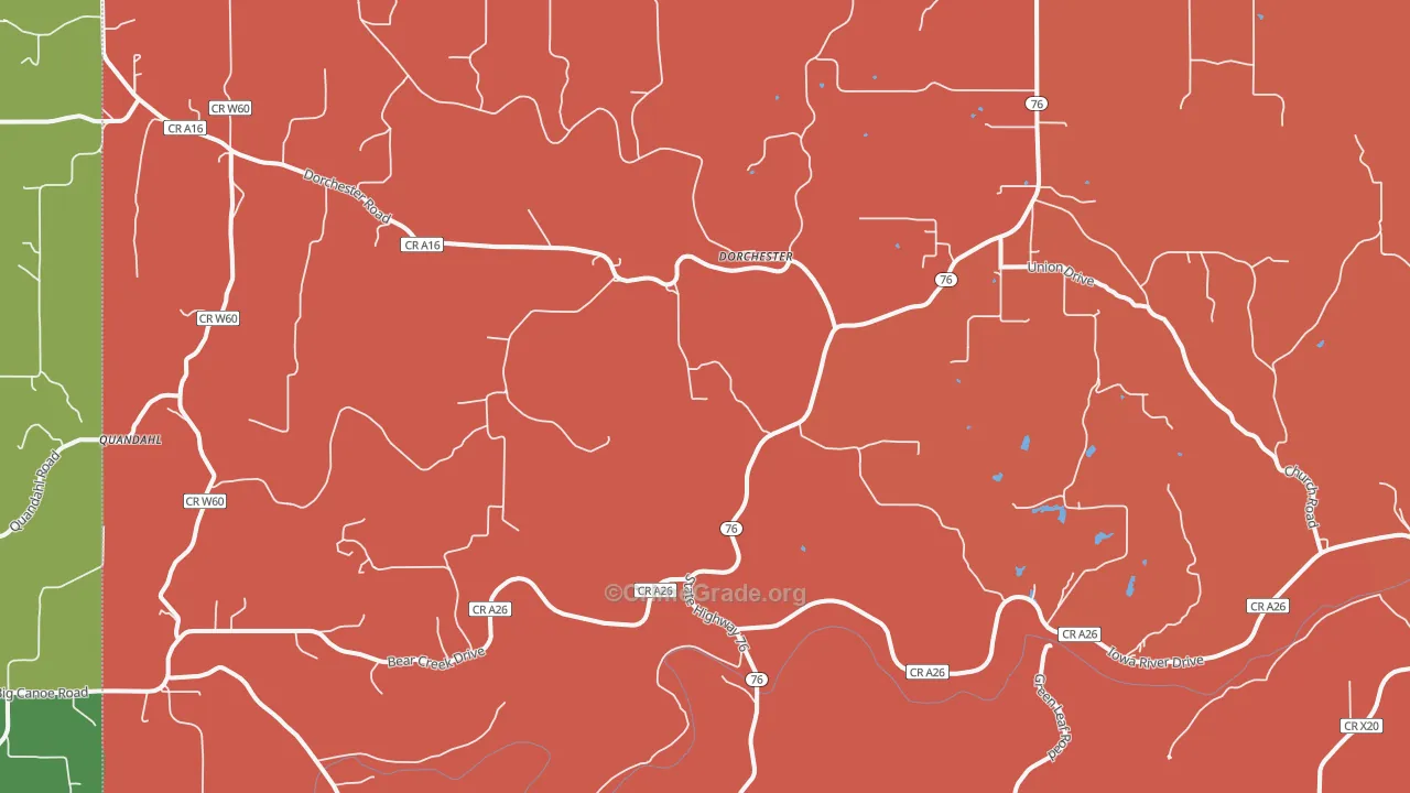 Dorchester, IA Map of Robbery Rates