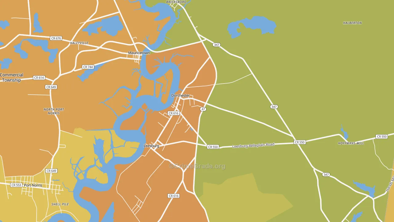 Dorchester, NJ Map of Robbery Rates