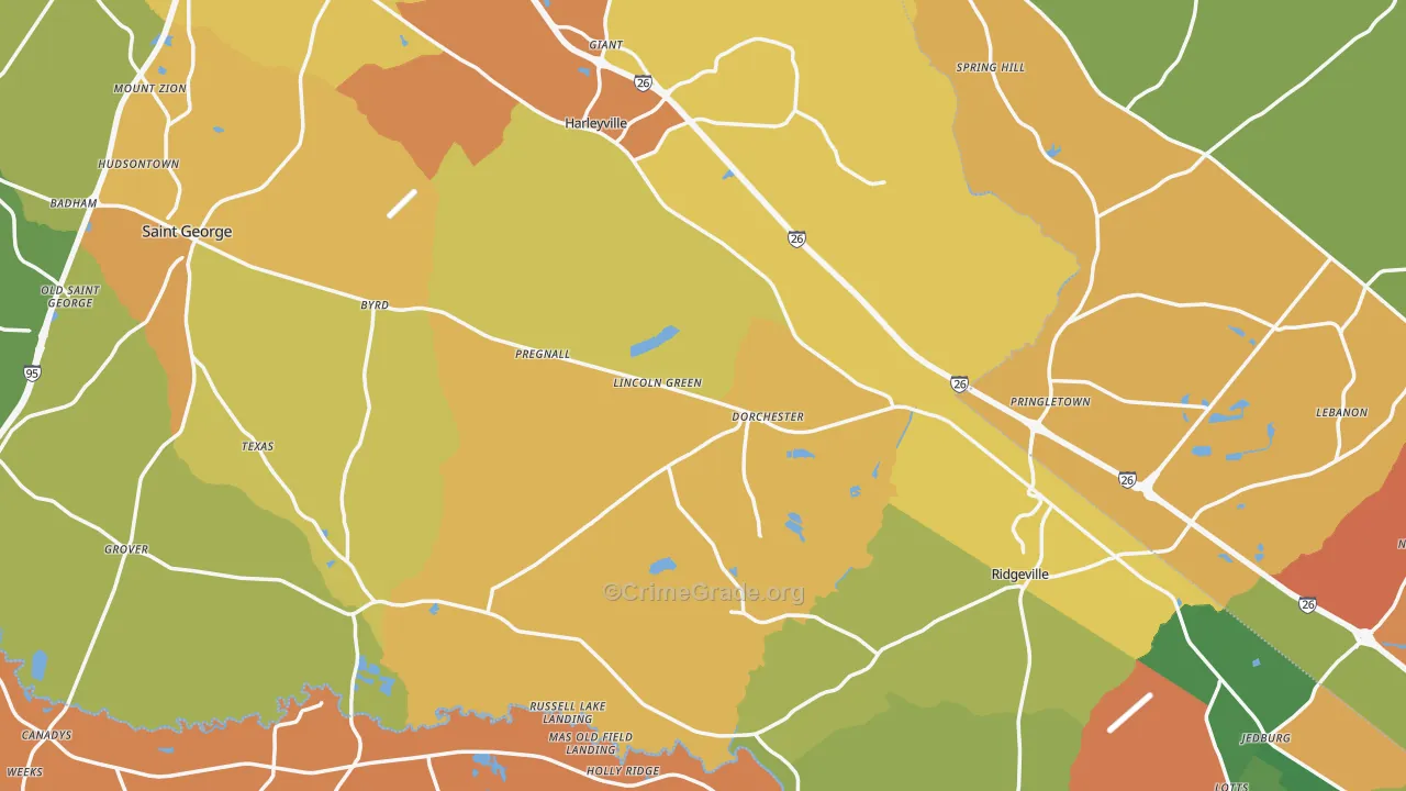 Dorchester, SC Map of Robbery Rates