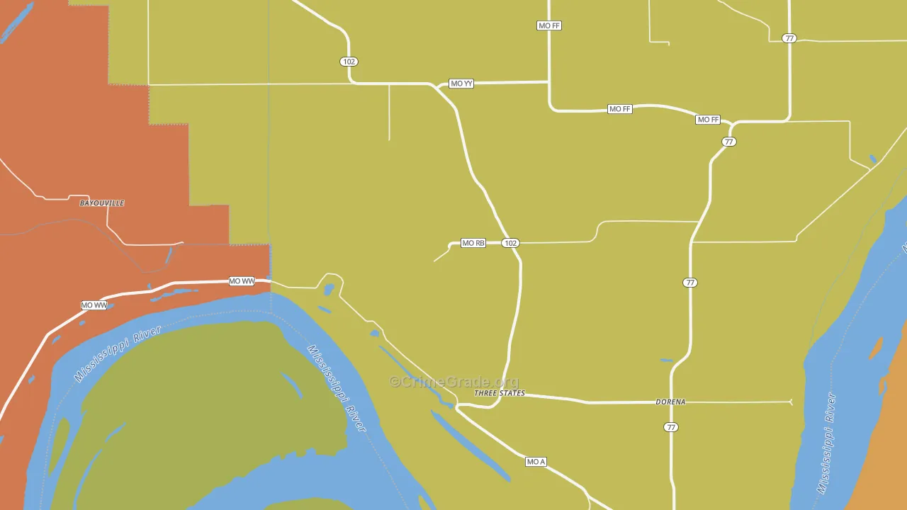 Dorena, MO Map of Robbery Rates