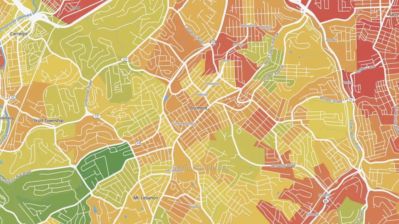 Dormont, PA Map of Robbery Rates