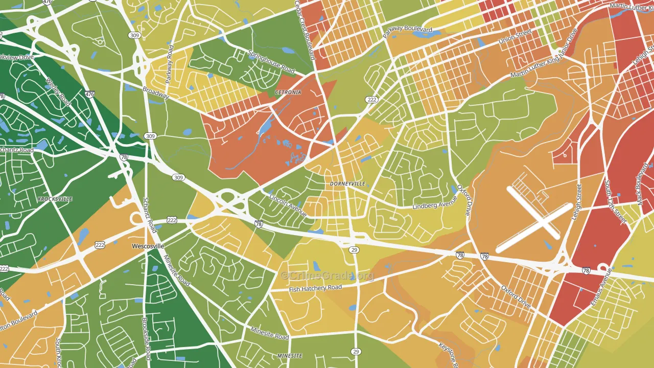 Dorneyville, PA Map of Robbery Rates