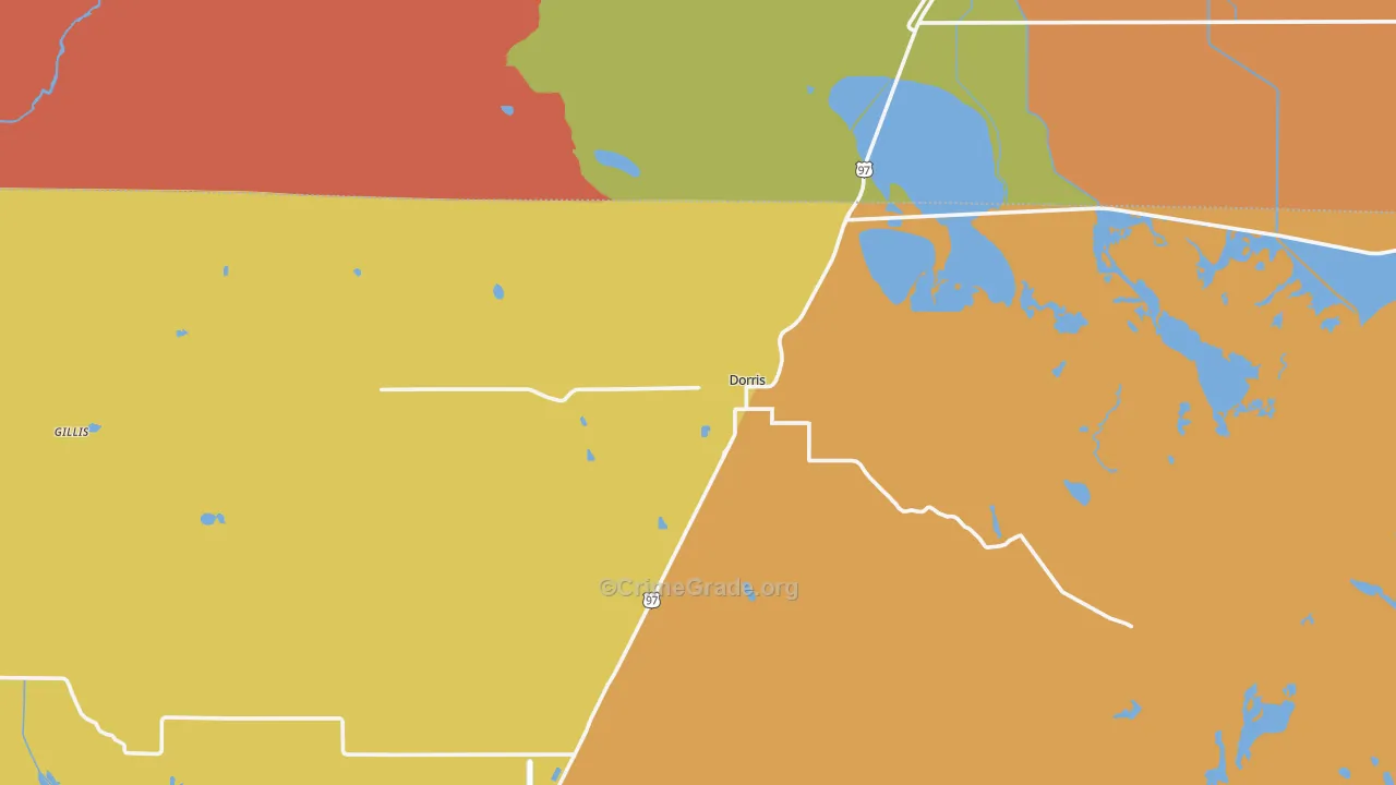 Dorris, CA Map of Robbery Rates