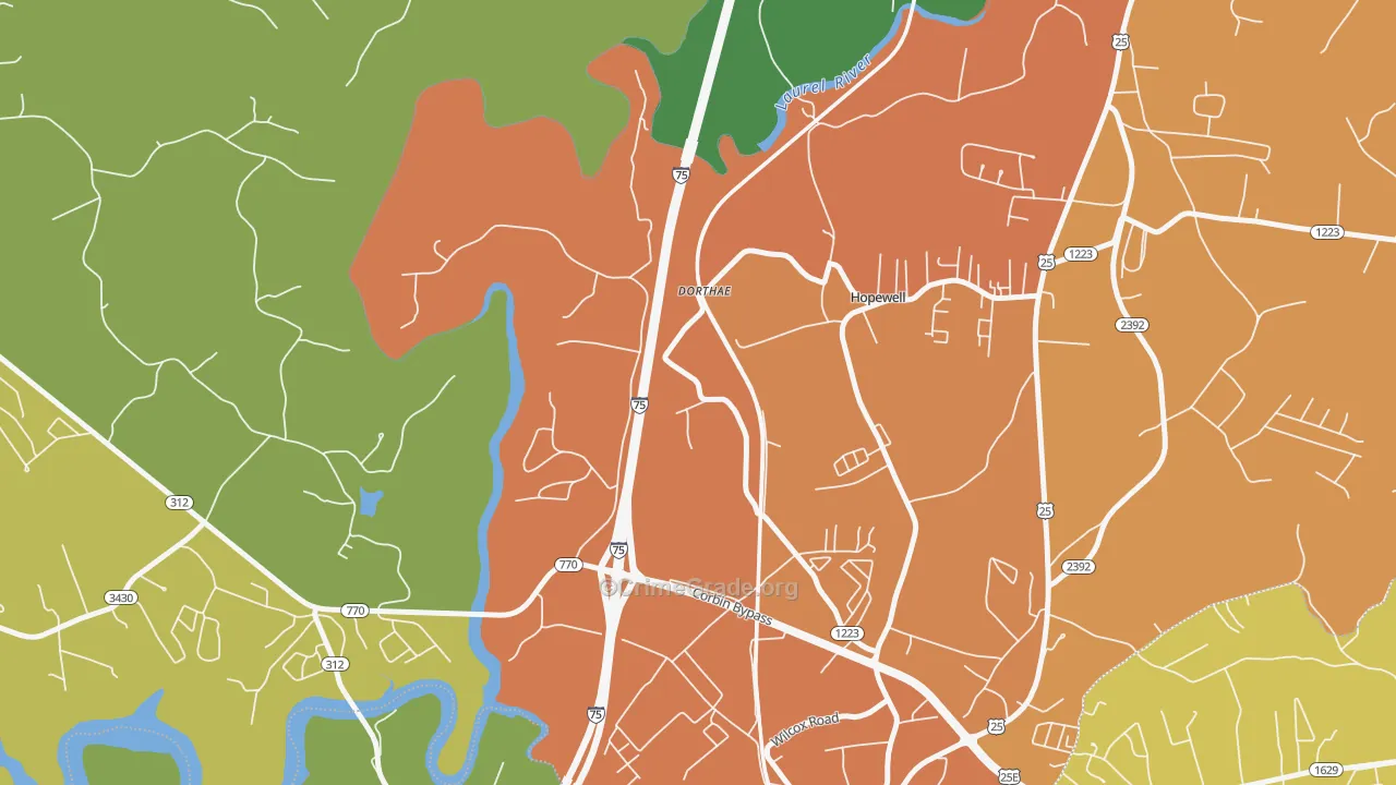 Dortha, KY Map of Robbery Rates