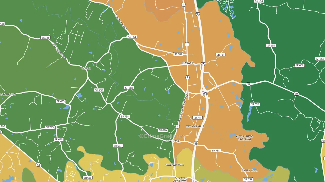 Doswell, VA Map of Robbery Rates