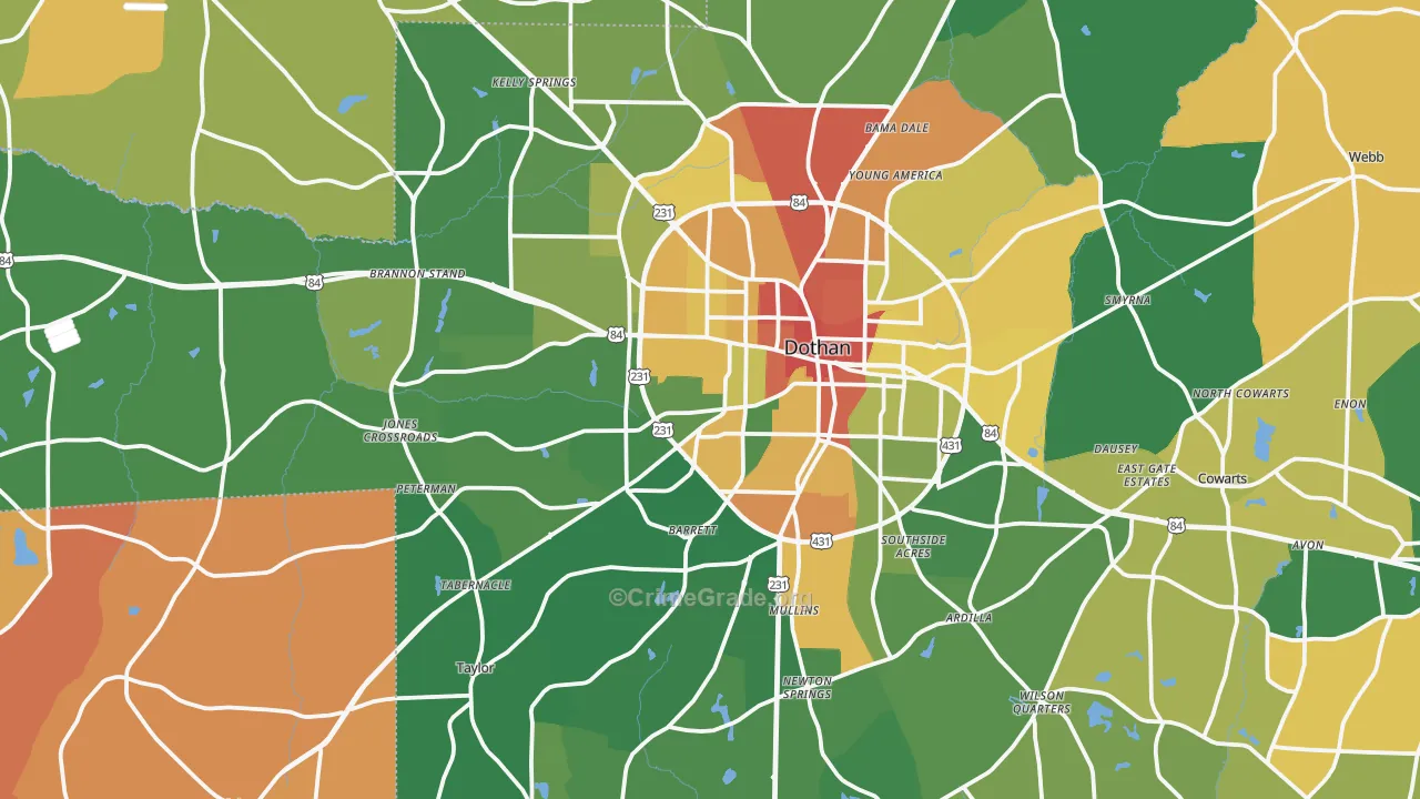Dothan, AL Map of Robbery Rates