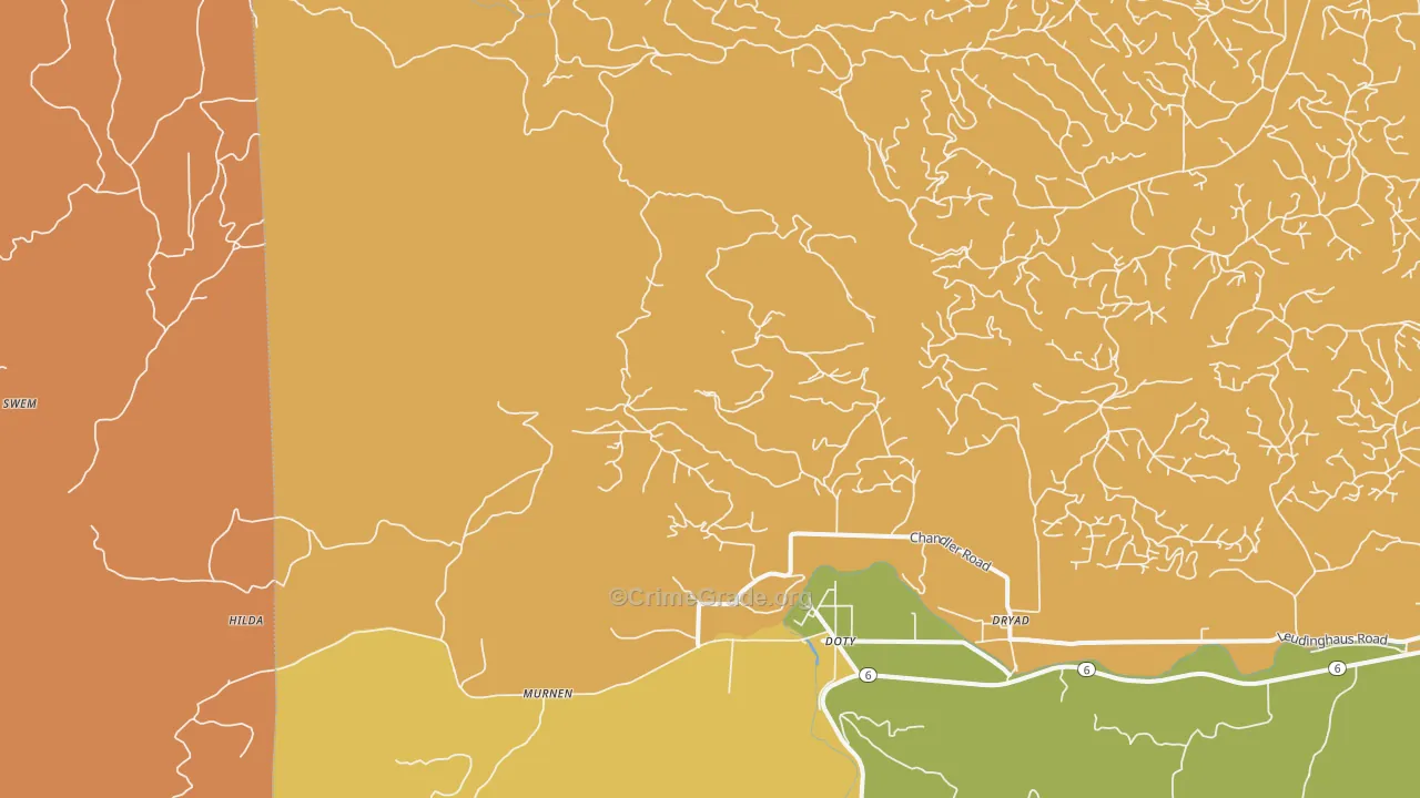 Doty, WA Map of Robbery Rates