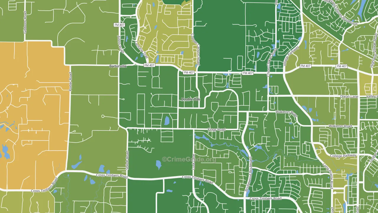 Double Oak, TX Map of Robbery Rates