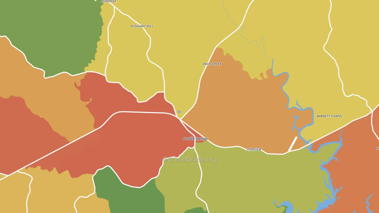 Double Springs, AL Map of Robbery Rates