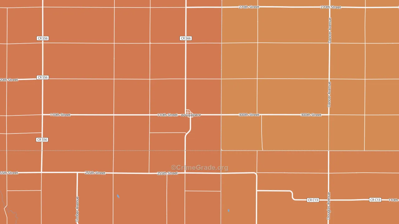 Dougherty, IA Map of Robbery Rates