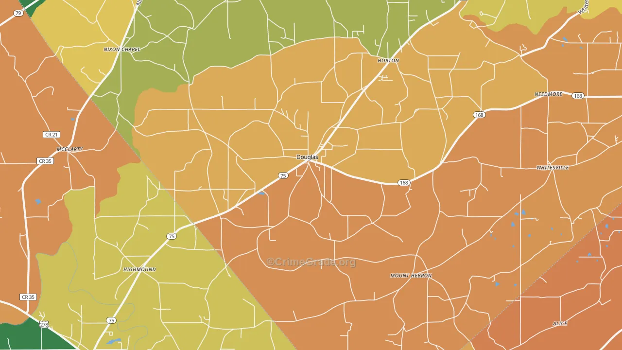 Douglas, AL Map of Robbery Rates