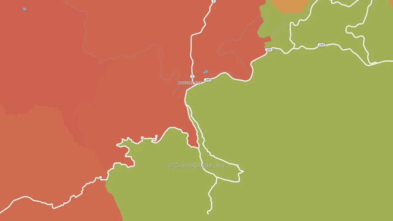 Douglas City, CA Map of Robbery Rates