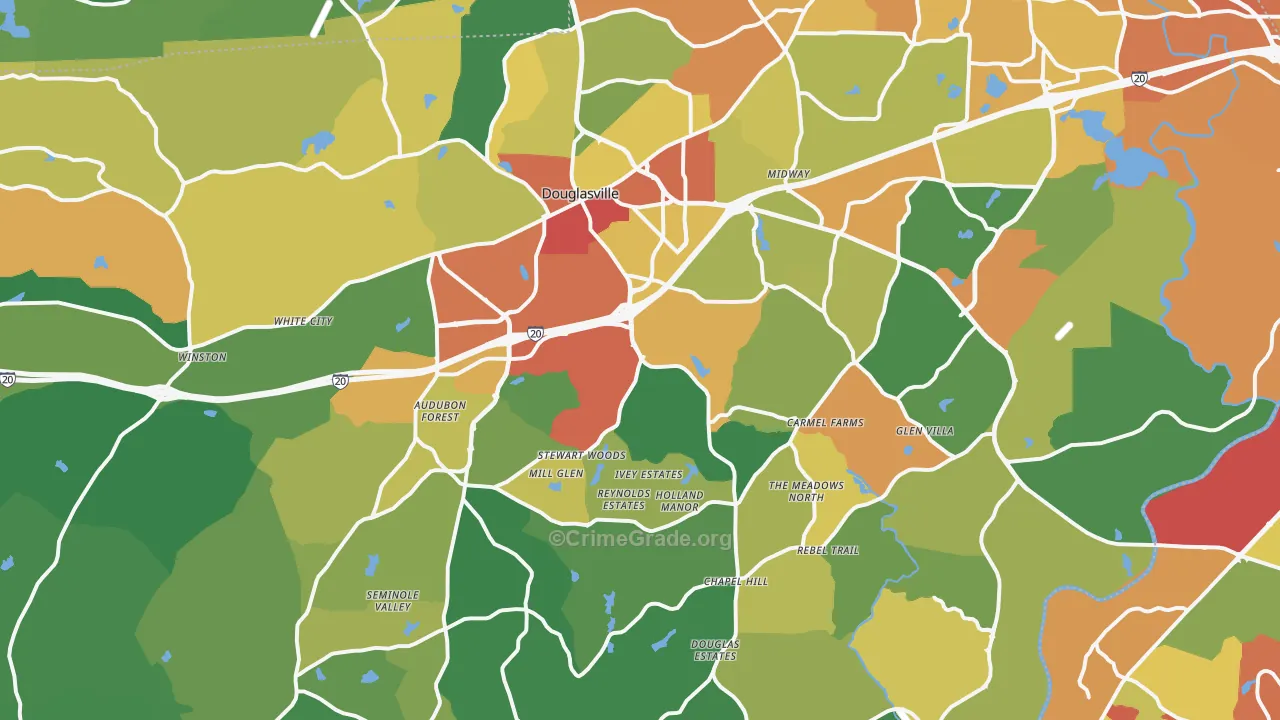 Douglas County, GA Map of Robbery Rates