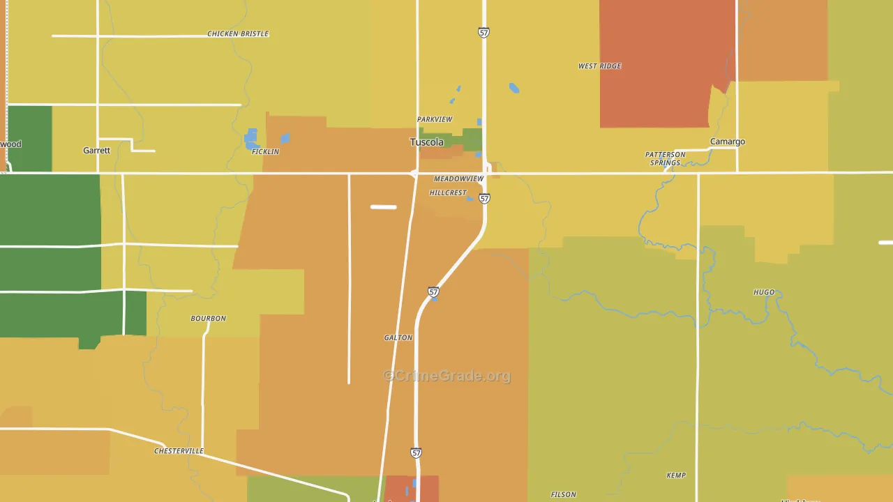 Douglas County, IL Map of Robbery Rates